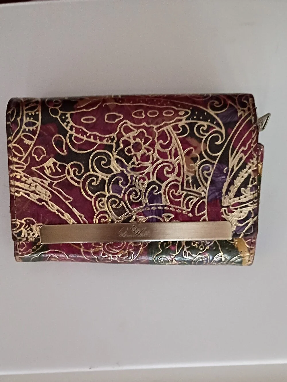 Patricia Nash Multicolor Floral Embossed Leather Wallet with Gold Bar